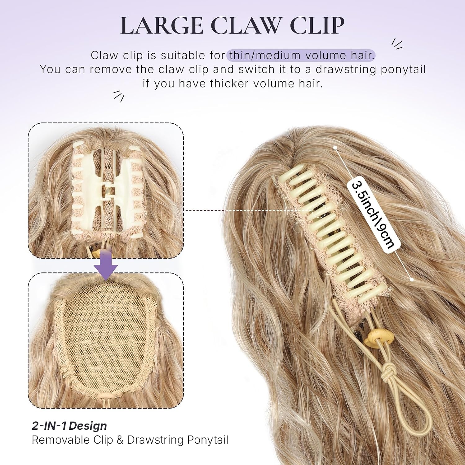 image:imageZQIAN BEAUTY 18 Inch Claw Clip Ponytail Extension Wavy Pony Tails Hair Extensions Synthetic Hair Extensions Ponytail Clip On Ponytails for Women Dark Brown with Honey Blonde HighlightsMedium Blonde with Bleach Blonde Ends