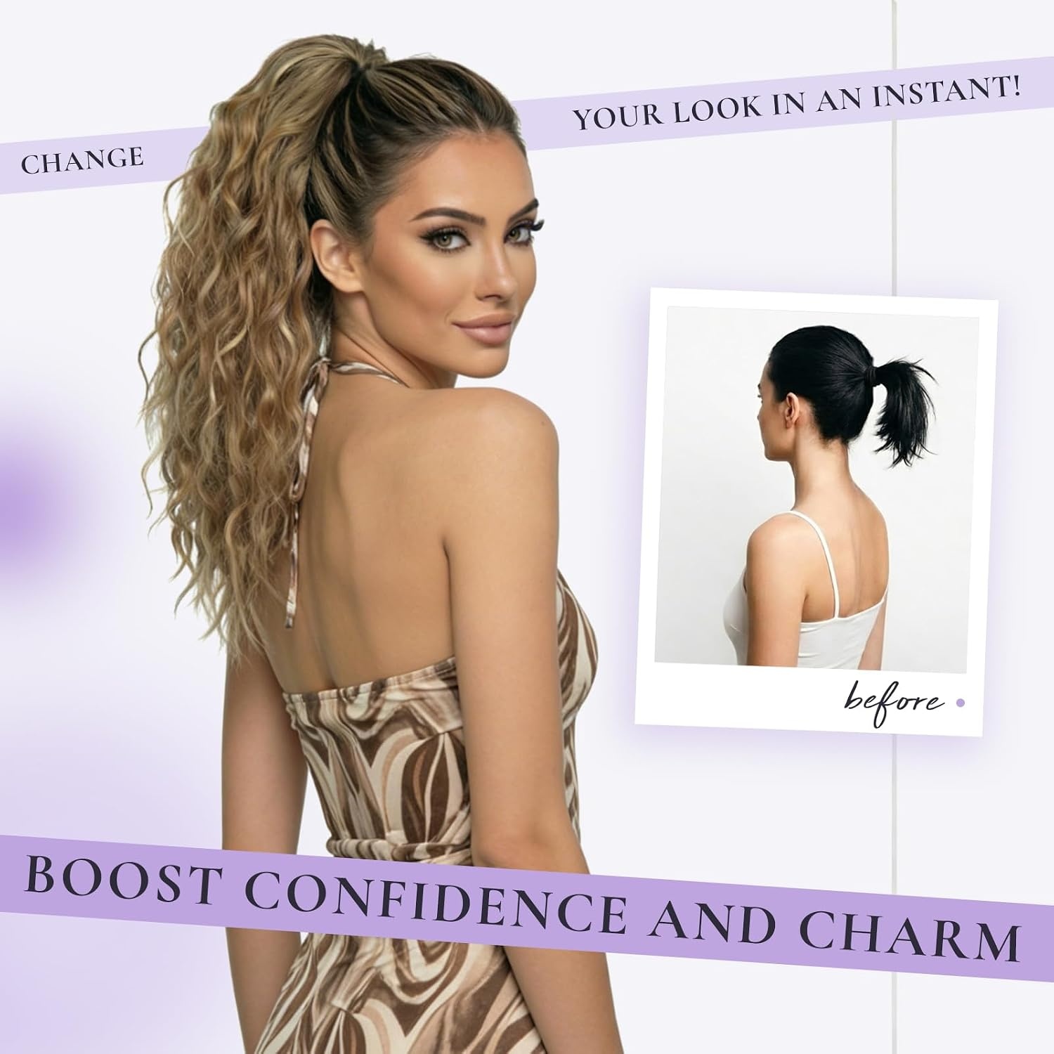 image:imageZQIAN BEAUTY 18 Inch Claw Clip Ponytail Extension Wavy Pony Tails Hair Extensions Synthetic Hair Extensions Ponytail Clip On Ponytails for Women Dark Brown with Honey Blonde HighlightsDark Blonde with Beige Blonde Highlights