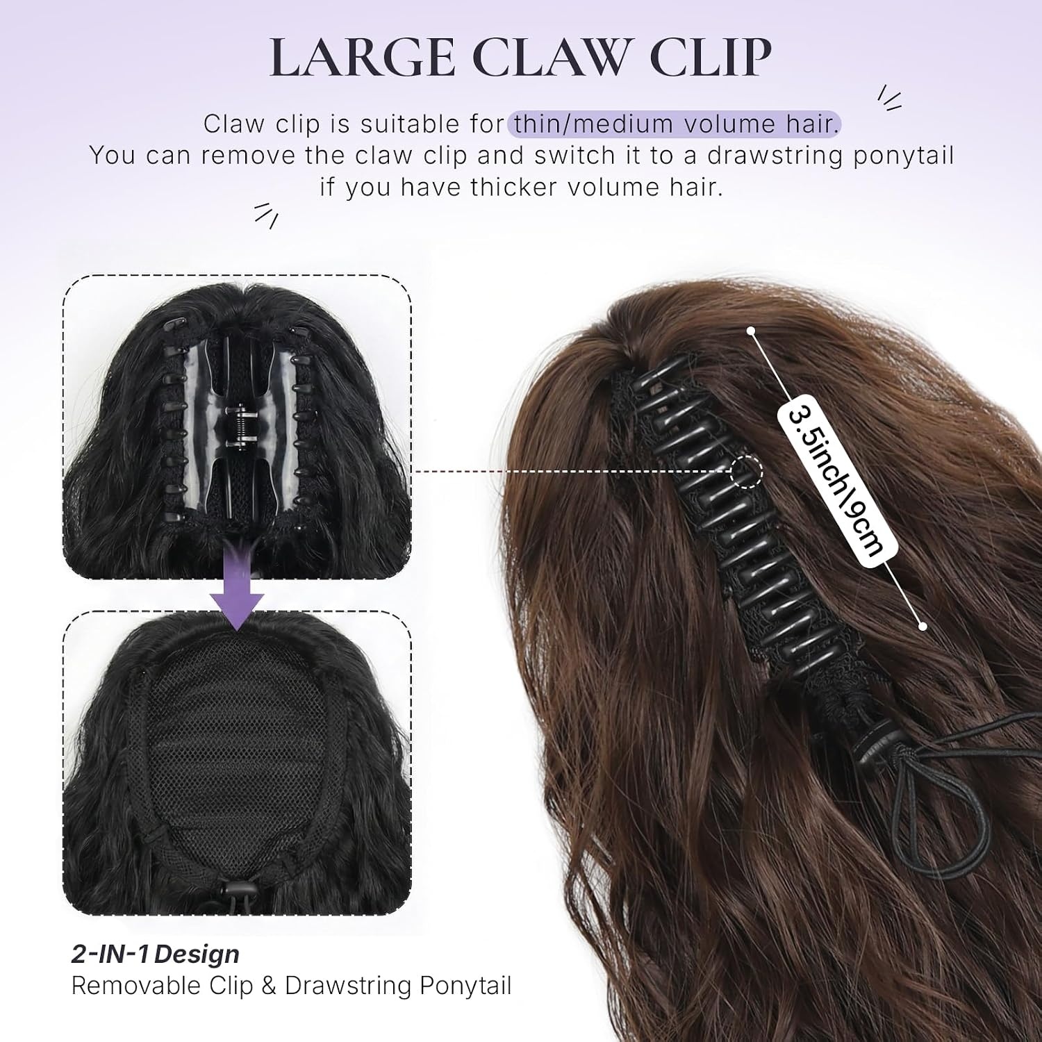 image:imageZQIAN BEAUTY 18 Inch Claw Clip Ponytail Extension Wavy Pony Tails Hair Extensions Synthetic Hair Extensions Ponytail Clip On Ponytails for Women Dark Brown with Honey Blonde HighlightsChocolate Brown