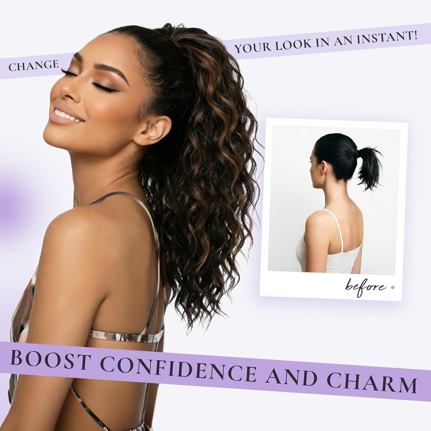 image:imageZQIAN BEAUTY 18 Inch Claw Clip Ponytail Extension Wavy Pony Tails Hair Extensions Synthetic Hair Extensions Ponytail Clip On Ponytails for Women Dark Brown with Honey Blonde HighlightsDark Brown with Honey Blonde Highlights