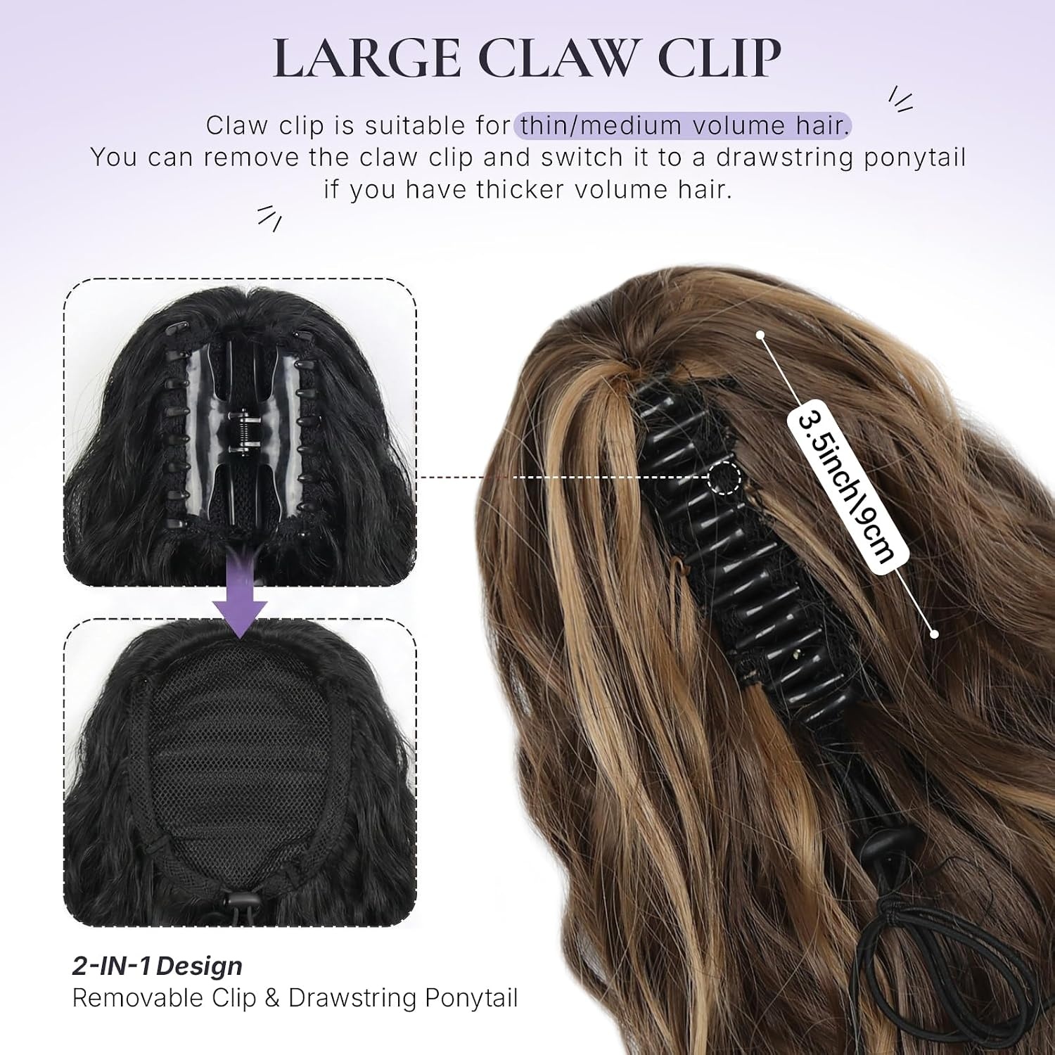 image:imageZQIAN BEAUTY 18 Inch Claw Clip Ponytail Extension Wavy Pony Tails Hair Extensions Synthetic Hair Extensions Ponytail Clip On Ponytails for Women Dark Brown with Honey Blonde HighlightsMedium Brown with Blonde Highlights