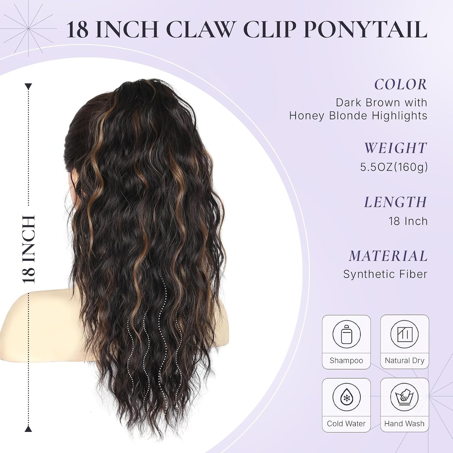 image:imageZQIAN BEAUTY 18 Inch Claw Clip Ponytail Extension Wavy Pony Tails Hair Extensions Synthetic Hair Extensions Ponytail Clip On Ponytails for Women Dark Brown with Honey Blonde HighlightsDark Brown with Honey Blonde Highlights