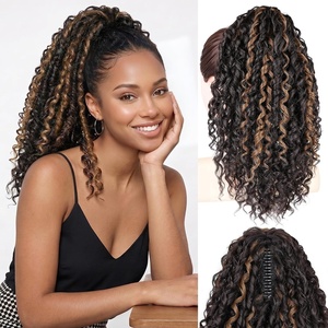 16 Inch Ponytail Extension – Clip in Ponytail Hair Extensions, Curly Spring Curls Pony Tails Hair Extensions, Synthetic Claw Clip Ponytail Extension for Women (Color: Copper Brown)(Dark Brown with Honey Blonde Highlights)
