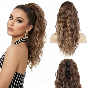 ZQIAN BEAUTY 18 Inch Claw Clip Ponytail Extension, Wavy Pony Tails Hair Extensions, Synthetic Hair Extensions Ponytail, Clip On Ponytails for Women (Dark Brown with Honey Blonde Highlights)(Light Brown with Blonde Ends)