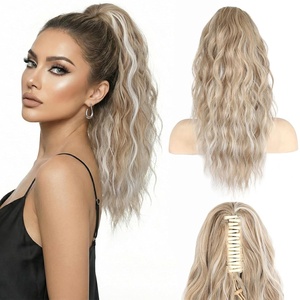 ZQIAN BEAUTY 18 Inch Claw Clip Ponytail Extension, Wavy Pony Tails Hair Extensions, Synthetic Hair Extensions Ponytail, Clip On Ponytails for Women (Dark Brown with Honey Blonde Highlights)(Ash Blonde with White Highlights)