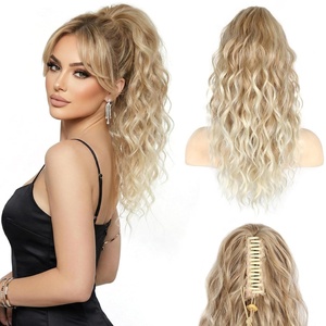 ZQIAN BEAUTY 18 Inch Claw Clip Ponytail Extension, Wavy Pony Tails Hair Extensions, Synthetic Hair Extensions Ponytail, Clip On Ponytails for Women (Dark Brown with Honey Blonde Highlights)(Medium Blonde with Bleach Blonde Ends)
