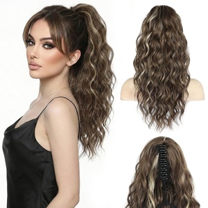 ZQIAN BEAUTY 18 Inch Claw Clip Ponytail Extension, Wavy Pony Tails Hair Extensions, Synthetic Hair Extensions Ponytail, Clip On Ponytails for Women (Dark Brown with Honey Blonde Highlights)(Ash Brown with Beige Blonde Highlights)