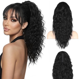 ZQIAN BEAUTY 18 Inch Claw Clip Ponytail Extension, Wavy Pony Tails Hair Extensions, Synthetic Hair Extensions Ponytail, Clip On Ponytails for Women (Dark Brown with Honey Blonde Highlights)(Black)