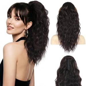 ZQIAN BEAUTY 18 Inch Claw Clip Ponytail Extension, Wavy Pony Tails Hair Extensions, Synthetic Hair Extensions Ponytail, Clip On Ponytails for Women (Dark Brown with Honey Blonde Highlights)(Dark Brown)
